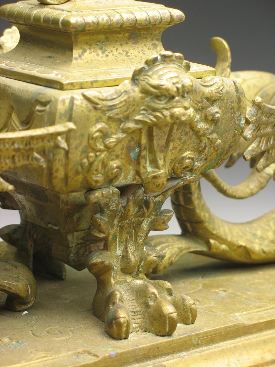 Antique French Brass Dragon Inkwell Antique French Brass Dragon Inkwell