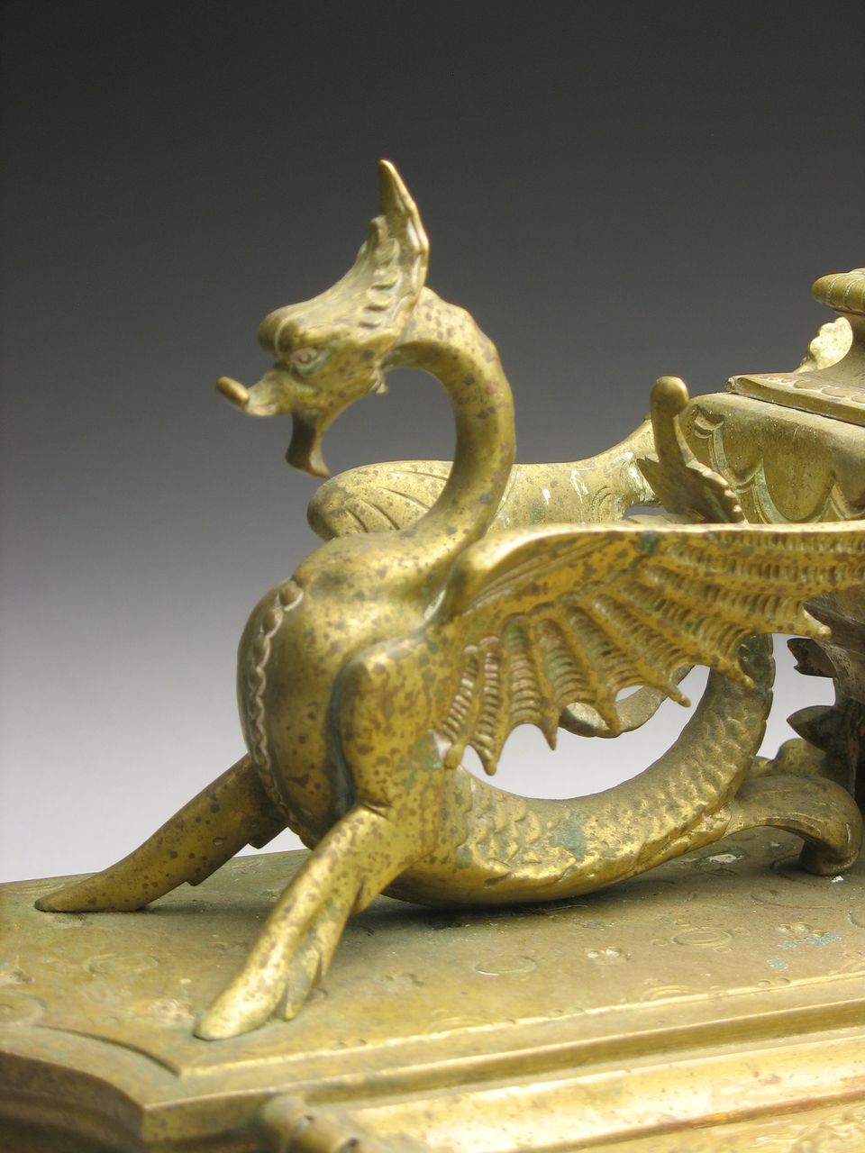 Antique French Brass Dragon Inkwell Antique French Brass Dragon Inkwell