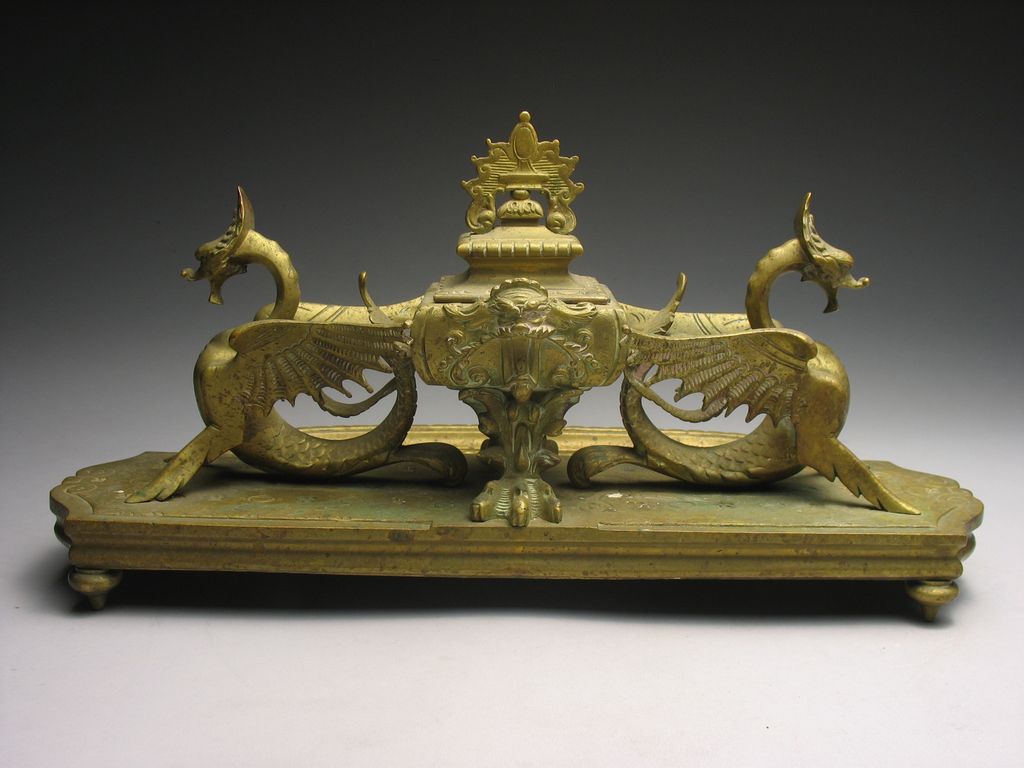 Antique French Brass Dragon Inkwell Antique French Brass Dragon Inkwell
