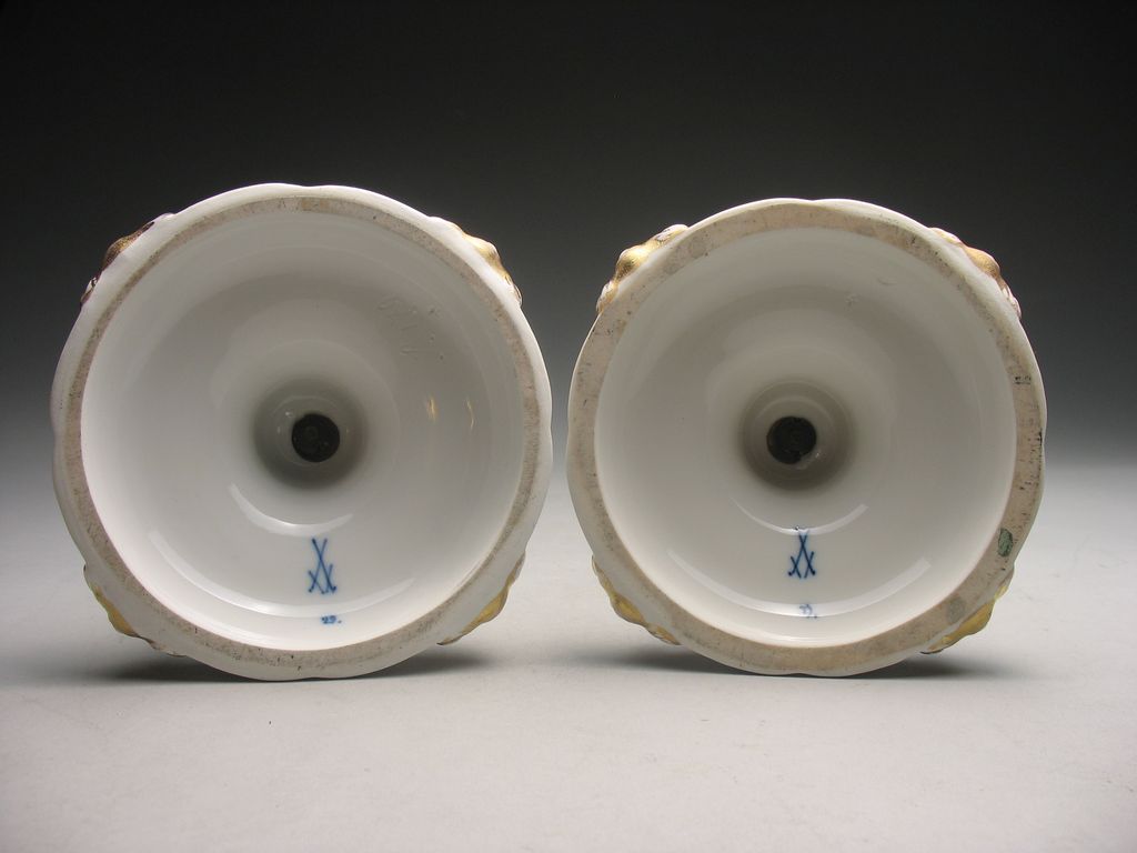 Pair Meissen Porcelain Candlesticks Pair Meissen Porcelain Candlesticks