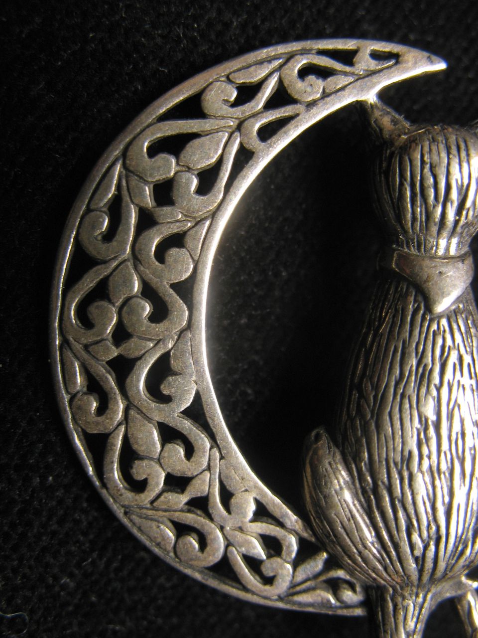 Cat and Moon Sterling Silver Brooch Pin Cat and Moon Sterling Silver Brooch Pin