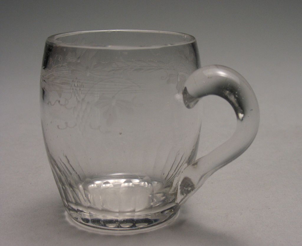 19th Century Hand Blown & Cut Glass Handled Cup 19th Century Hand Blown & Cut Glass Handled Cup