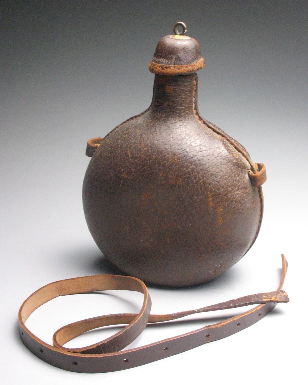 Antique European Military Leather Bound Glass Canteen Antique European Military Leather Bound Glass Canteen