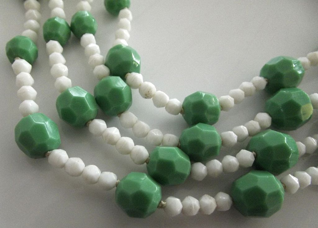 Four Strand Green and White Crystal Necklace Four Strand Green and White Crystal Necklace