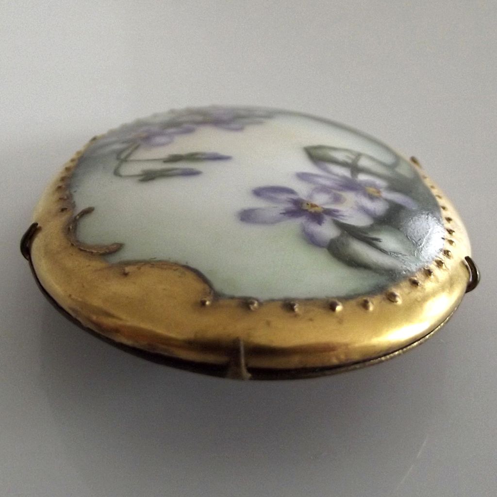 Victorian Hand Painted Purple Flowers Pin Victorian Hand Painted Purple Flowers Pin