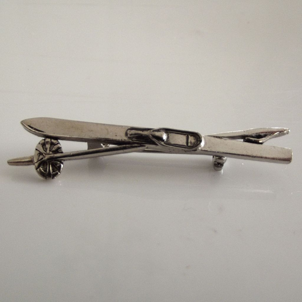 Ski and Pole Pin Silver Tone Metal Ski and Pole Pin Silver Tone Metal