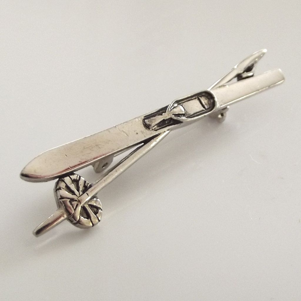 Ski and Pole Pin Silver Tone Metal Ski and Pole Pin Silver Tone Metal