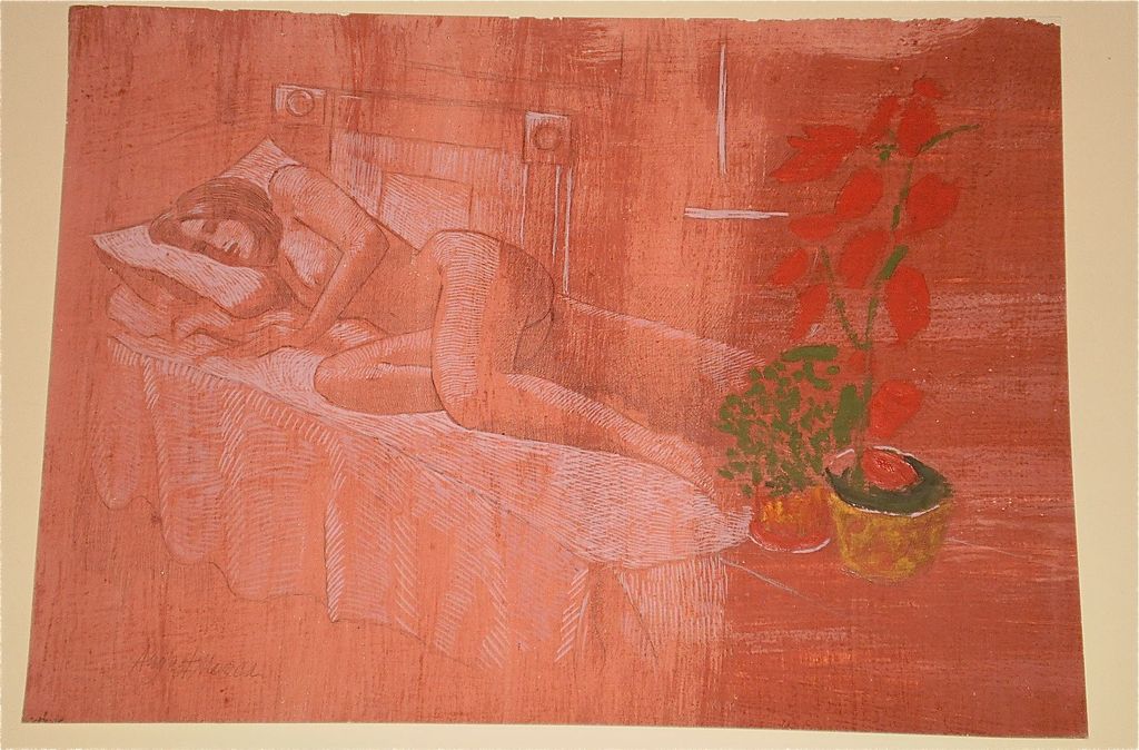 Red Nude Sleeping-Silverpoint,Oil & Pencil-70s-August Mosca Red Nude Sleeping-Silverpoint,Oil & Pencil-70s-August Mosca