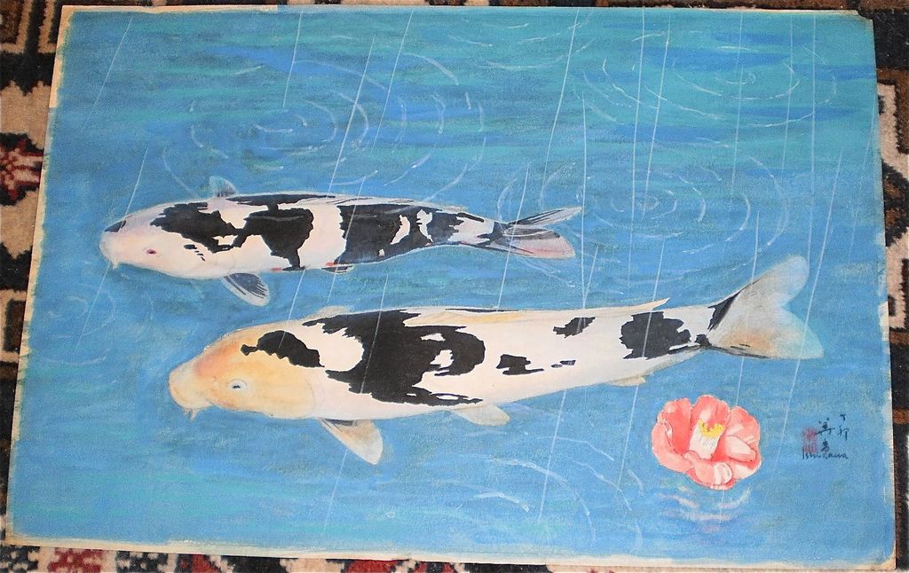 2 Carp in Water with Flower W/C-Shinji Ishikawa 2 Carp in Water with Flower W/C-Shinji Ishikawa