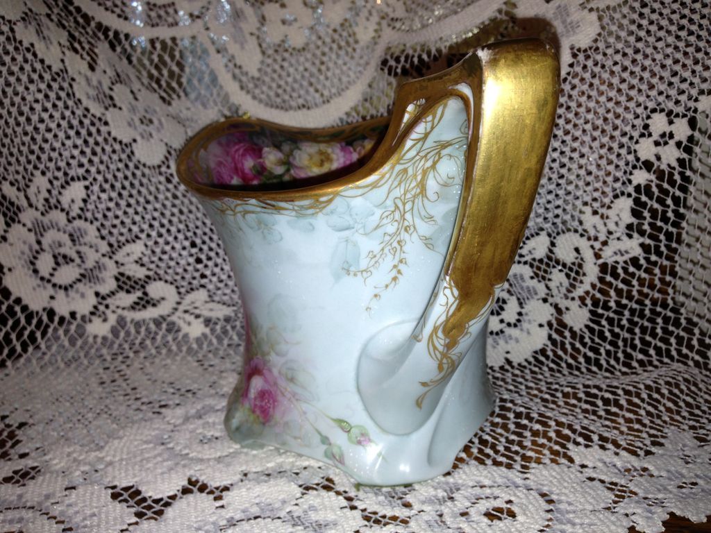 Nellie Scheinert Limoges Elegant Museum Quality Pink Roses Design on Cider Pitcher Nellie Scheinert Limoges Elegant Museum Quality Pink Roses Design on Cider Pitcher
