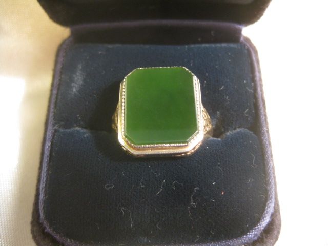 Green Onyx Art Nouveau Style Tablet Ring Green Onyx Art Nouveau Style Tablet Ring