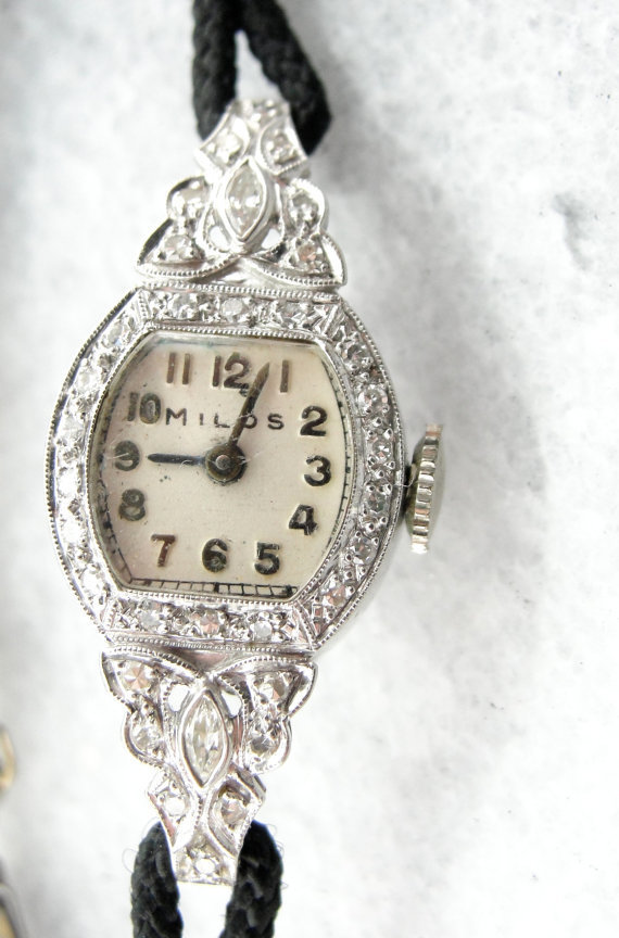 Antique Platinum and Diamond Ladies Wrist Watch Milos Savoy Company 