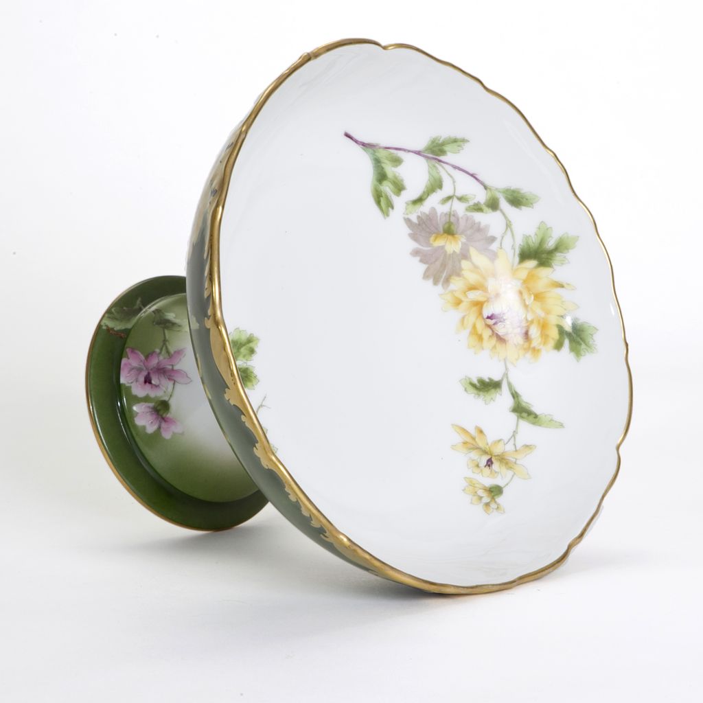 Limoges, Hand-Painted, Green Floral Bowl, c. 1885 Limoges, Hand-Painted, Green Floral Bowl, c. 1885