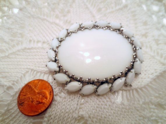 Vintage Milk Glass Rhinestone brooch Vintage jewelry costume jewellery Vintage Milk Glass Rhinestone brooch Vintage jewelry costume jewellery