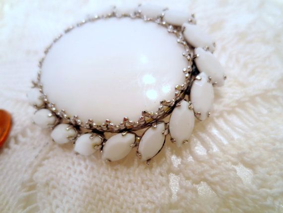 Vintage Milk Glass Rhinestone brooch Vintage jewelry costume jewellery Vintage Milk Glass Rhinestone brooch Vintage jewelry costume jewellery