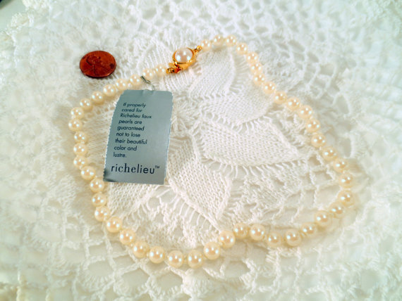 Vintage Richelieu Necklace, Designer Signed Hand Knotted Glass Pearls Vintage Jewellery Original Tag Vintage Richelieu Necklace, Designer Signed Hand Knotted Glass Pearls Vintage Jewellery Original Tag