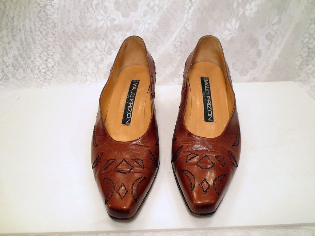 Vintage Italian Leather Shoes, Maud Frizon Paris pumps, Brown high ...