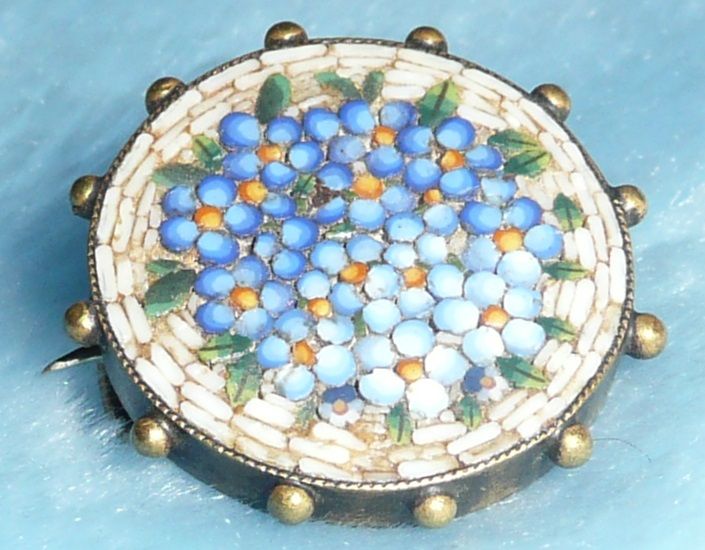 Victorian Micromosaic Forget-Me-Not Pin/Brooch - ca. 1800's Victorian Micromosaic Forget-Me-Not Pin/Brooch - ca. 1800's