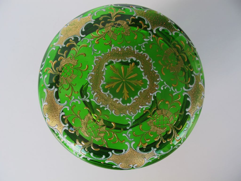 Large Antique Moser Bohemian Glass Gilted Enameled Dresser Box - 1880 Large Antique Moser Bohemian Glass Gilted Enameled Dresser Box - 1880