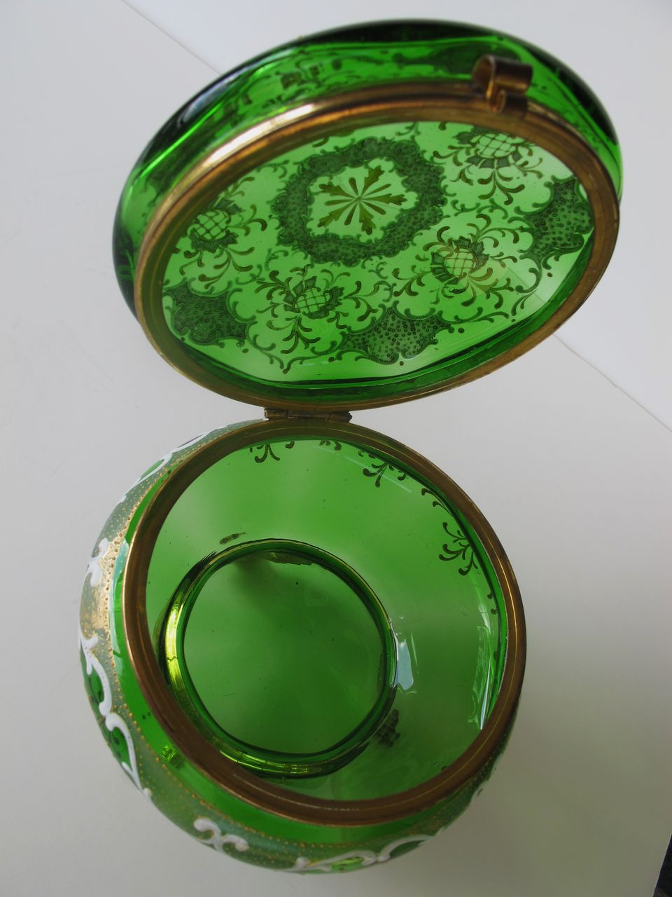 Large Antique Moser Bohemian Glass Gilted Enameled Dresser Box - 1880 Large Antique Moser Bohemian Glass Gilted Enameled Dresser Box - 1880