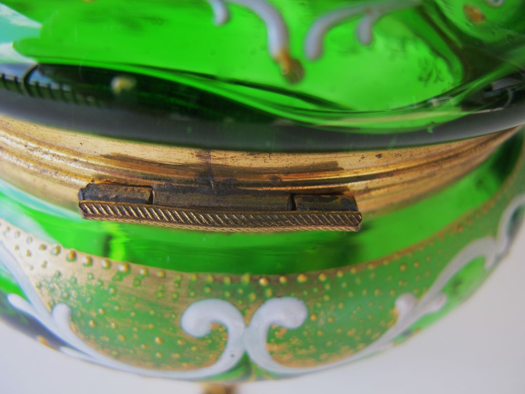 Large Antique Moser Bohemian Glass Gilted Enameled Dresser Box - 1880 Large Antique Moser Bohemian Glass Gilted Enameled Dresser Box - 1880
