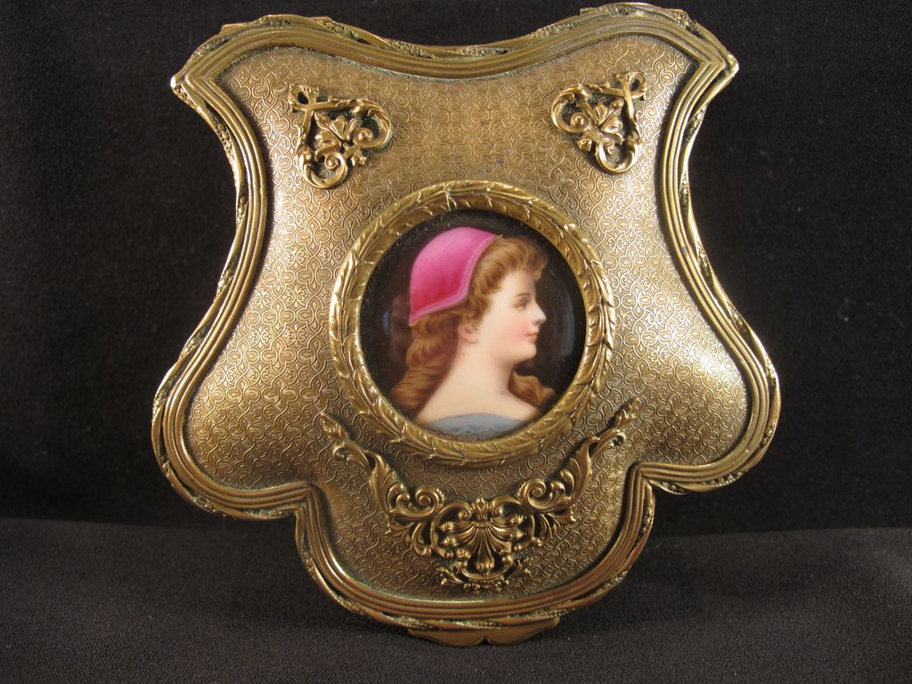 Antique Dore Bronze Box with Handpainted Portrait on Porcelain Antique Dore Bronze Box with Handpainted Portrait on Porcelain