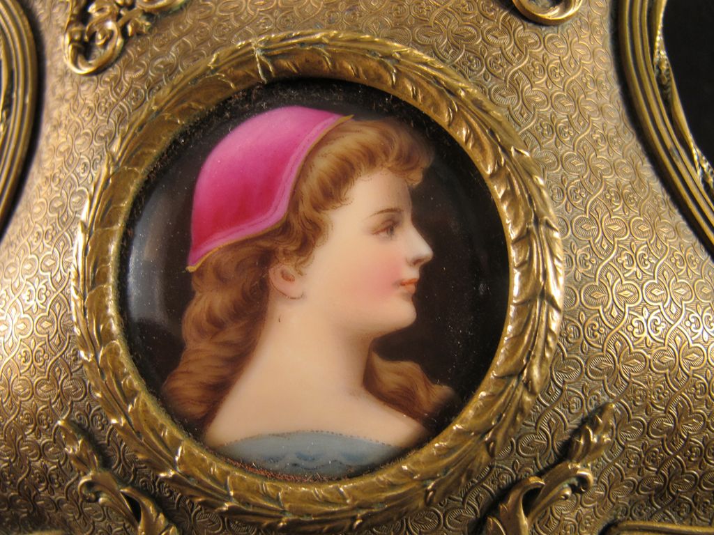 Antique Dore Bronze Box with Handpainted Portrait on Porcelain Antique Dore Bronze Box with Handpainted Portrait on Porcelain