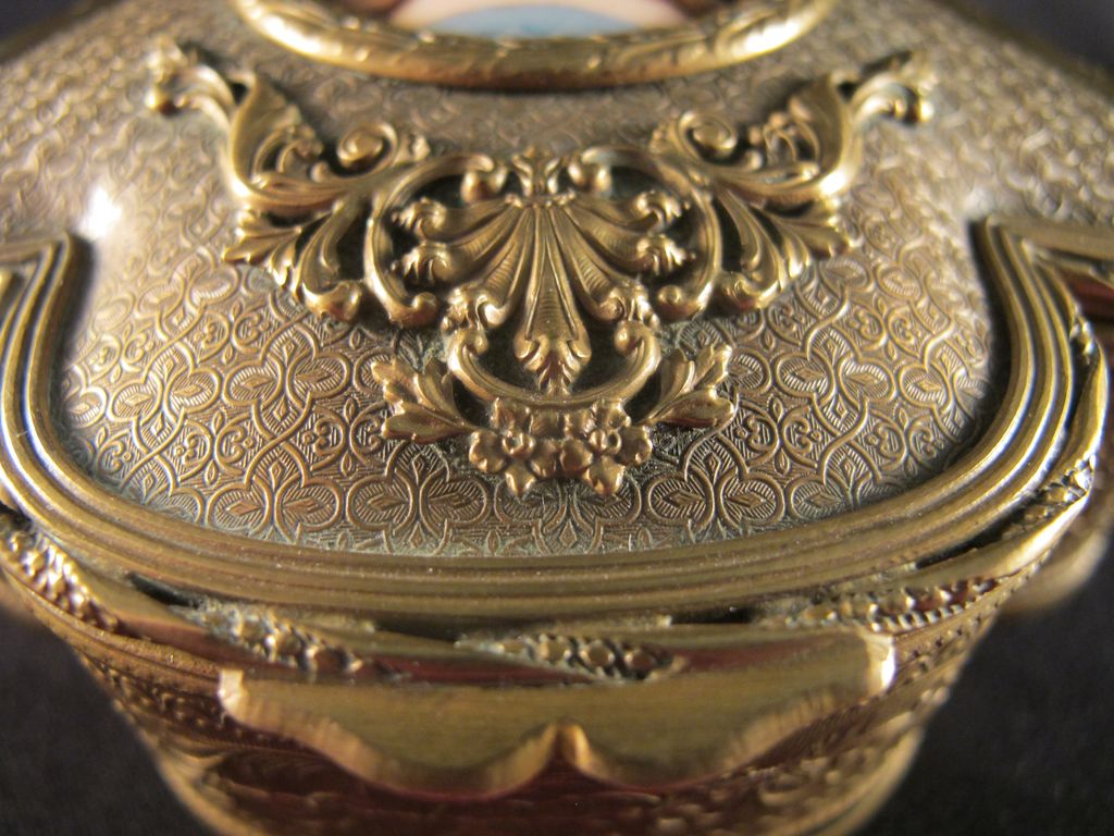 Antique Dore Bronze Box with Handpainted Portrait on Porcelain Antique Dore Bronze Box with Handpainted Portrait on Porcelain