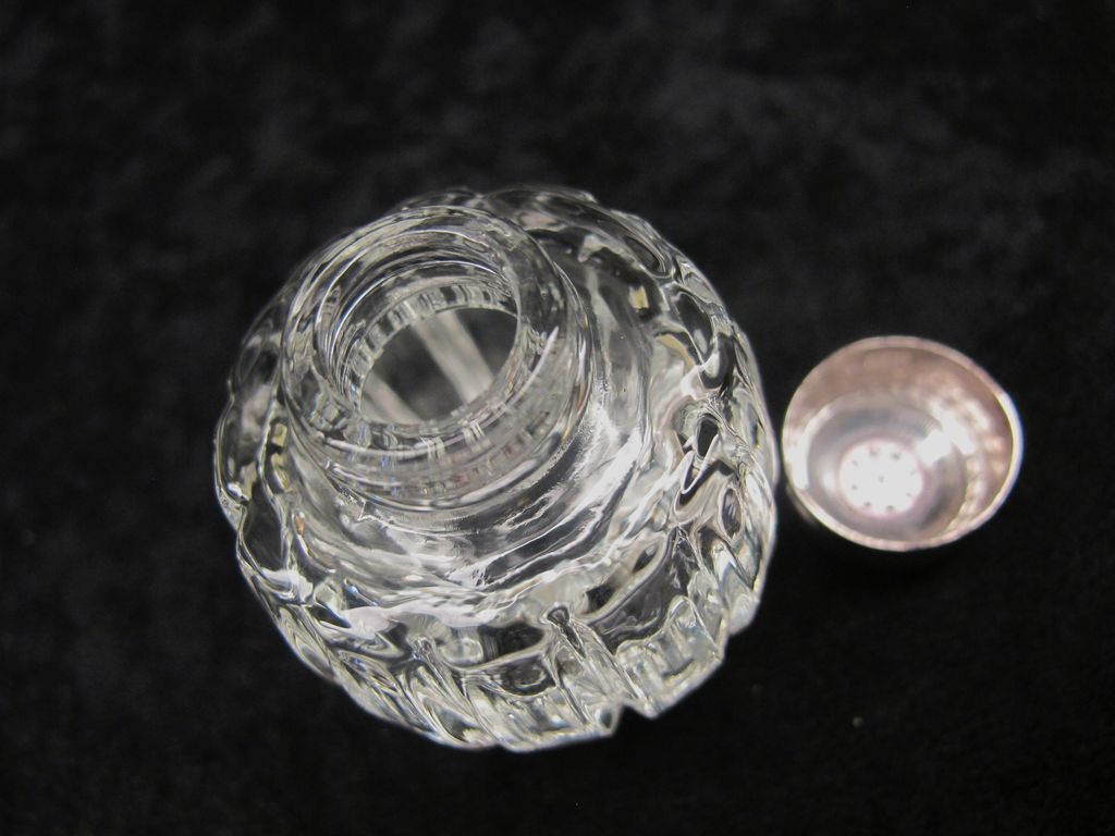 4 Vintage Cut Glass, Sterling, Guilloche Enamel Salt/Pepper Shakers - Denmark 4 Vintage Cut Glass, Sterling, Guilloche Enamel Salt/Pepper Shakers - Denmark