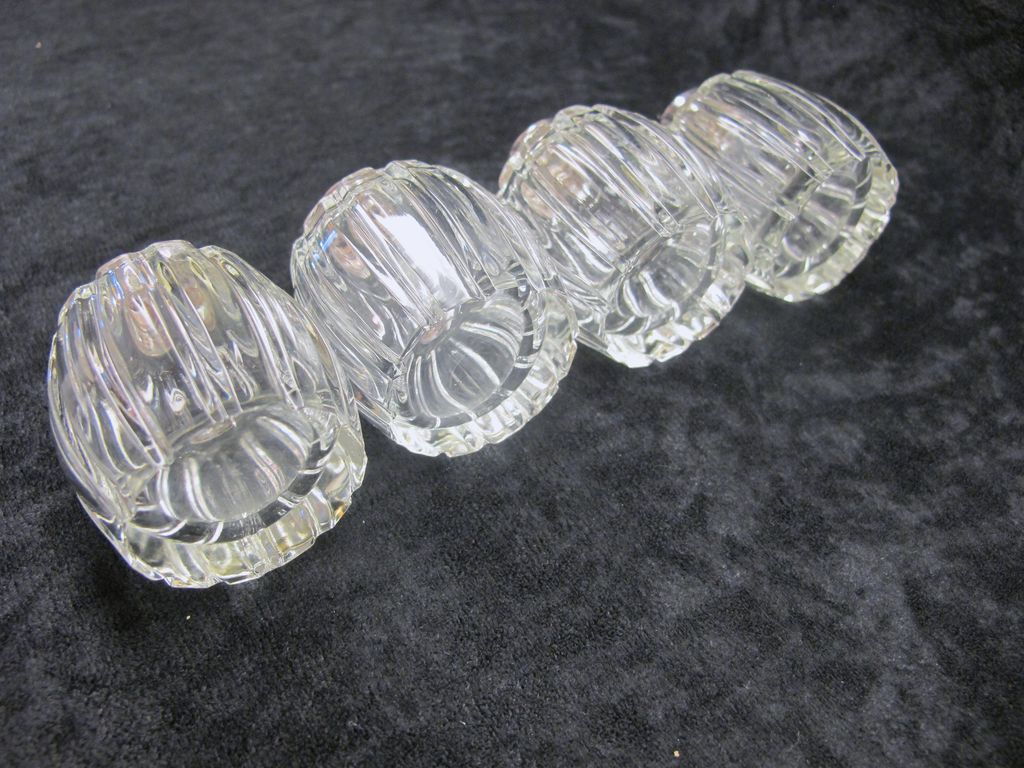 4 Vintage Cut Glass, Sterling, Guilloche Enamel Salt/Pepper Shakers - Denmark 4 Vintage Cut Glass, Sterling, Guilloche Enamel Salt/Pepper Shakers - Denmark