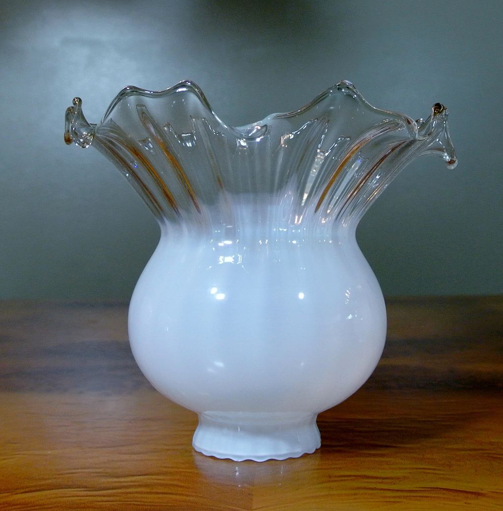 5 Vintage Hand Blown Milk White to Clear Large Fluted Gas Fixture Lamp Shades 5 Vintage Hand Blown Milk White to Clear Large Fluted Gas Fixture Lamp Shades