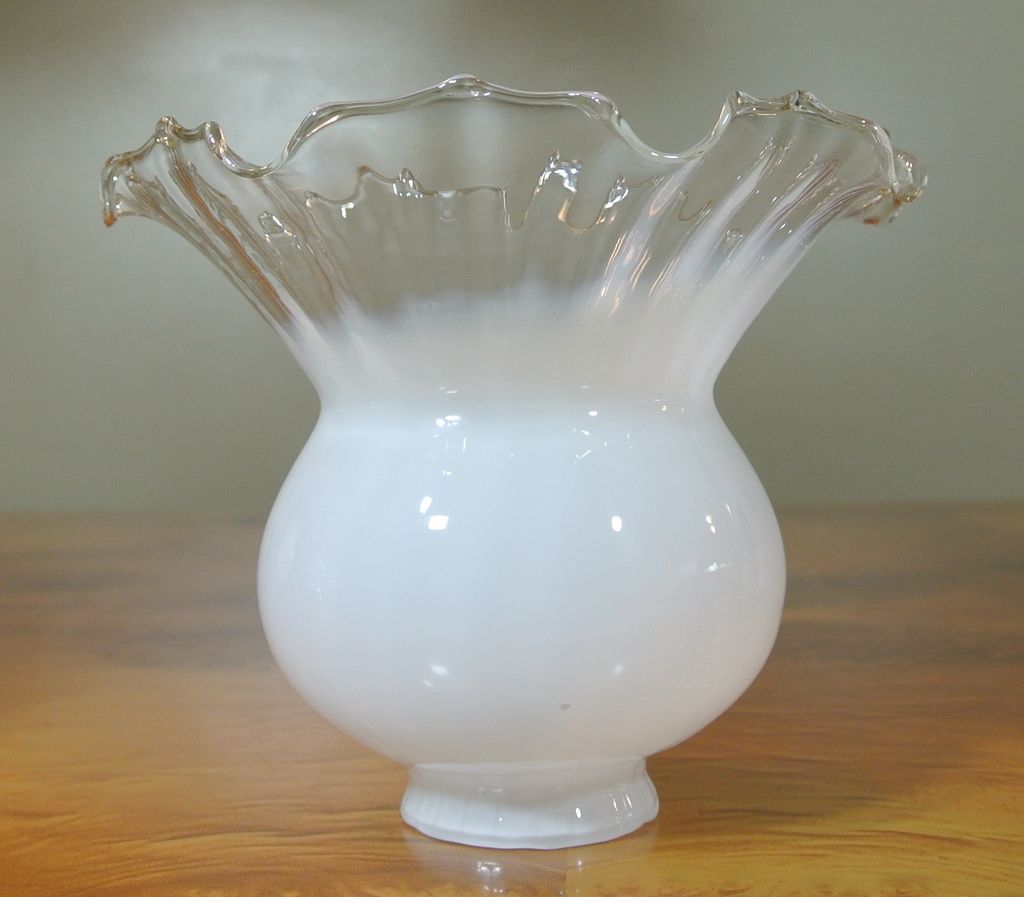 5 Vintage Hand Blown Milk White to Clear Large Fluted Gas Fixture Lamp Shades 5 Vintage Hand Blown Milk White to Clear Large Fluted Gas Fixture Lamp Shades