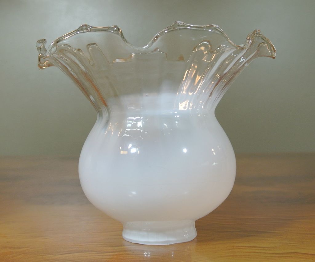 5 Vintage Hand Blown Milk White to Clear Large Fluted Gas Fixture Lamp Shades 5 Vintage Hand Blown Milk White to Clear Large Fluted Gas Fixture Lamp Shades