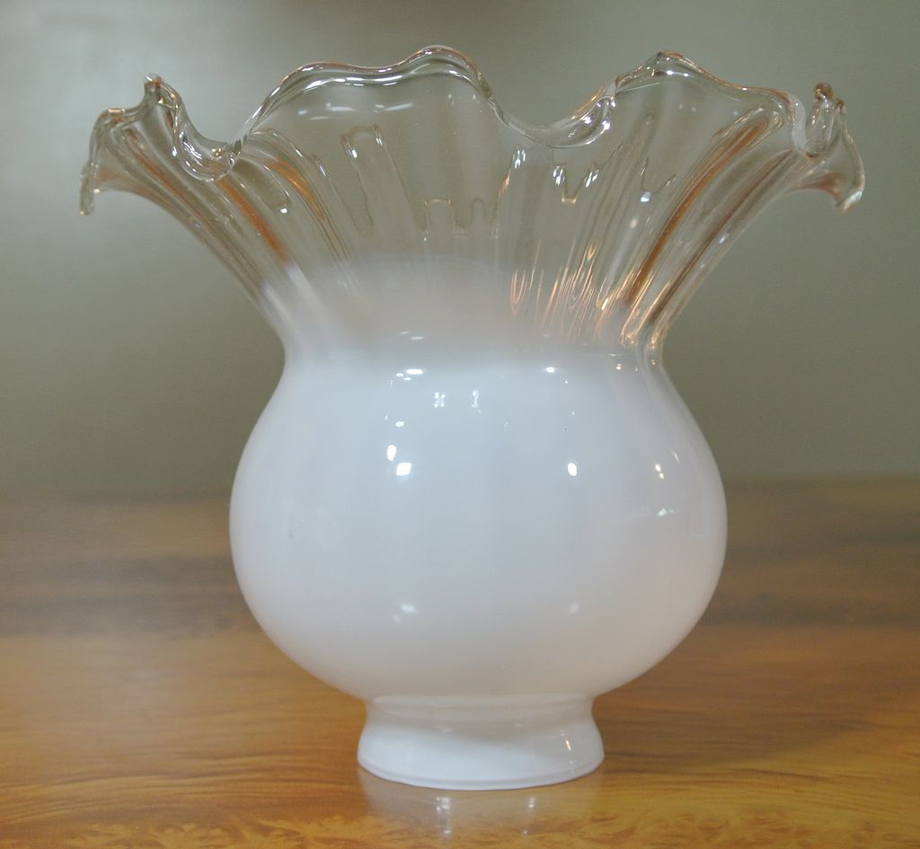 5 Vintage Hand Blown Milk White to Clear Large Fluted Gas Fixture Lamp Shades 5 Vintage Hand Blown Milk White to Clear Large Fluted Gas Fixture Lamp Shades