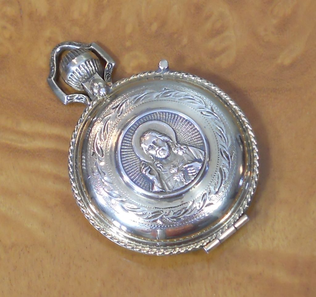Vintage STERLING Silver Christian Communion Host Pyx Case in Painted Leather Satchel Vintage STERLING Silver Christian Communion Host Pyx Case in Painted Leather Satchel