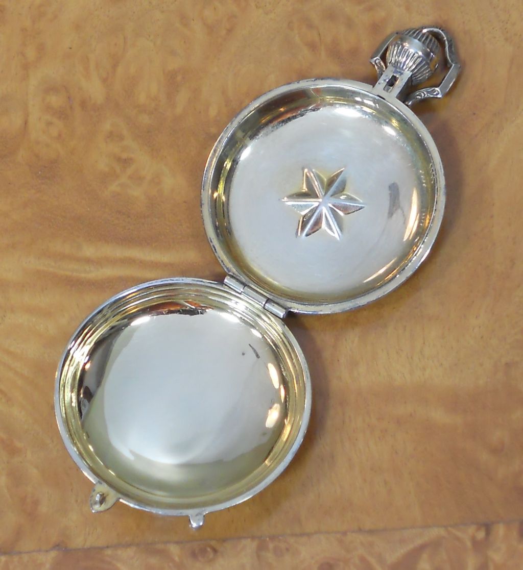 Vintage STERLING Silver Christian Communion Host Pyx Case in Painted Leather Satchel Vintage STERLING Silver Christian Communion Host Pyx Case in Painted Leather Satchel