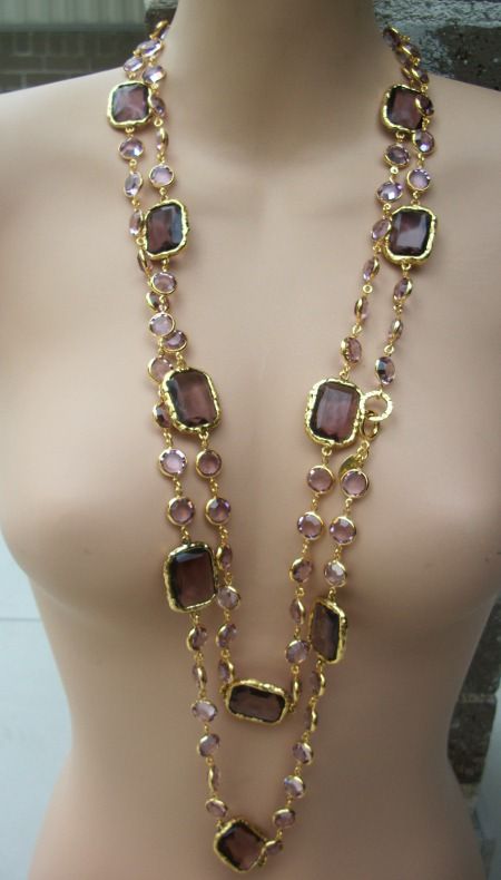 Vintage CHANEL Amethyst Crystal Chicklet Sautoir Necklace Vintage CHANEL Amethyst Crystal Chicklet Sautoir Necklace