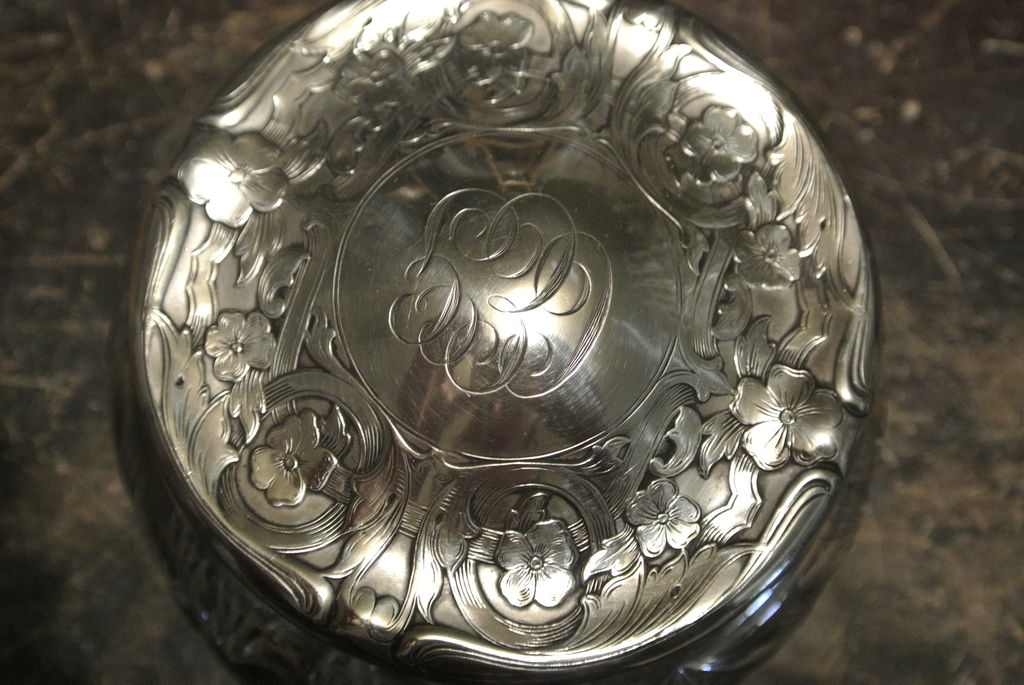 Art Nouveau Dresser Jar with Sterling Silver Lid, Cut Glass Art Nouveau Dresser Jar with Sterling Silver Lid, Cut Glass
