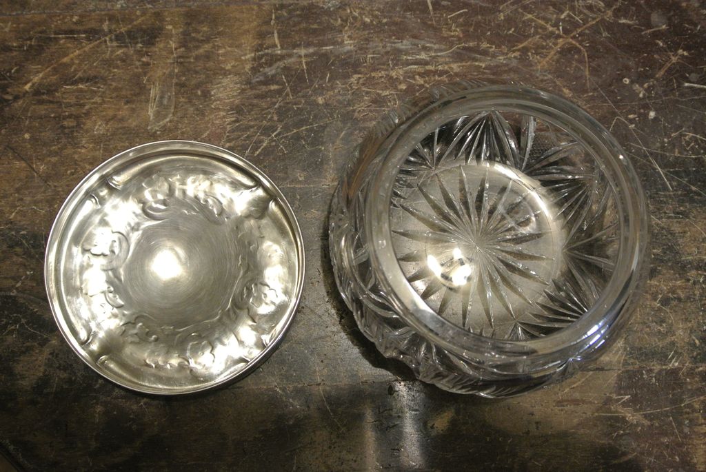 Art Nouveau Dresser Jar with Sterling Silver Lid, Cut Glass Art Nouveau Dresser Jar with Sterling Silver Lid, Cut Glass