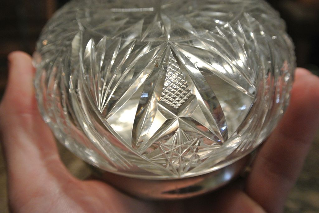 Art Nouveau Dresser Jar with Sterling Silver Lid, Cut Glass Art Nouveau Dresser Jar with Sterling Silver Lid, Cut Glass