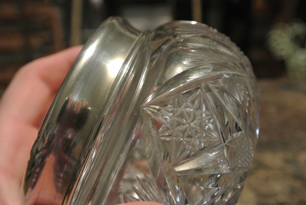 Art Nouveau Dresser Jar with Sterling Silver Lid, Cut Glass Art Nouveau Dresser Jar with Sterling Silver Lid, Cut Glass