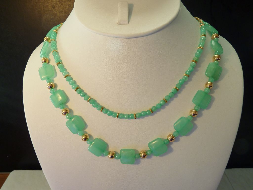 Handcrafted Green Hemimorphite & Gold Filled Double Strand Necklace Handcrafted Green Hemimorphite & Gold Filled Double Strand Necklace