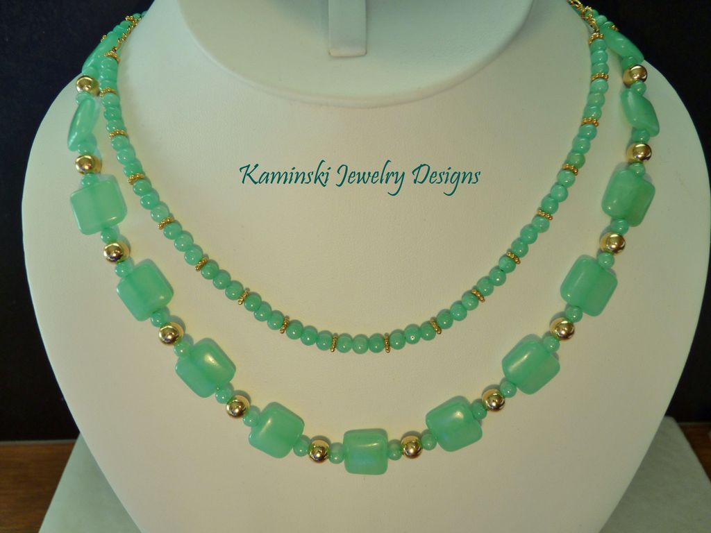Handcrafted Green Hemimorphite & Gold Filled Double Strand Necklace Handcrafted Green Hemimorphite & Gold Filled Double Strand Necklace