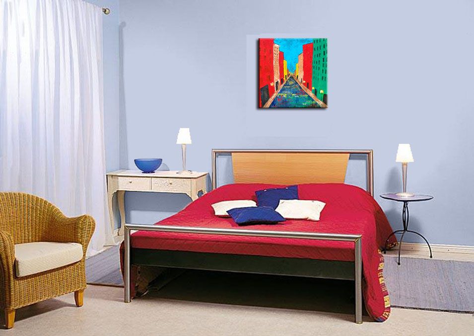 Urban art cityscape original painting bright colors fine art 22"x22" by contemporary artist Monica Fallini Urban art cityscape original painting bright colors fine art 22"x22" by contemporary artist Monica Fallini