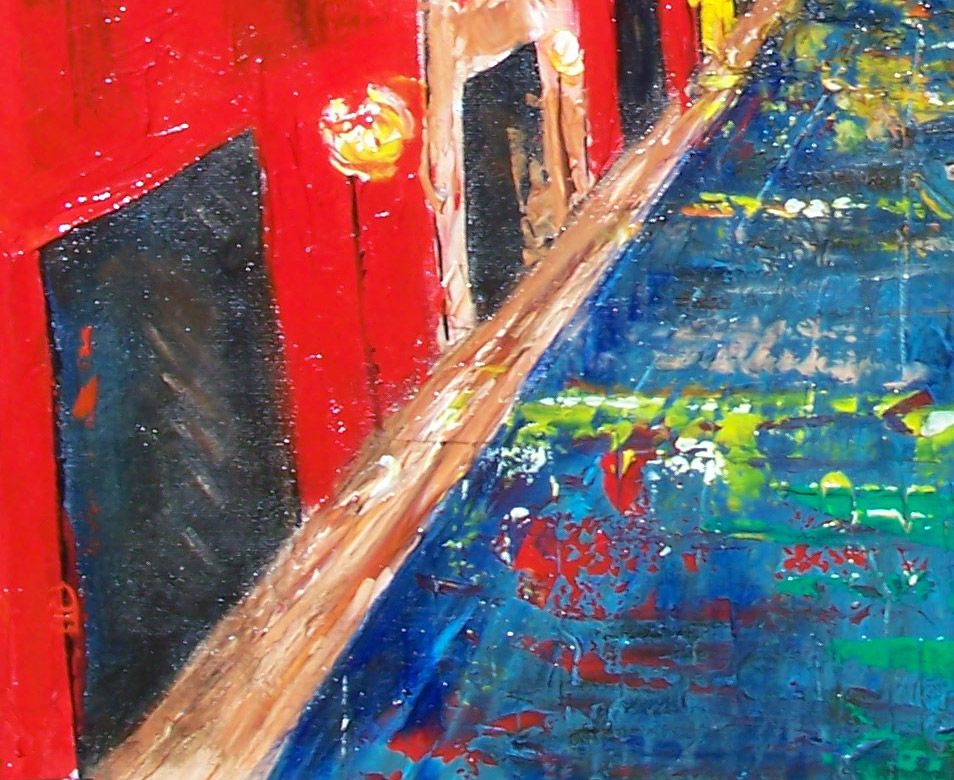 Urban art cityscape original painting bright colors fine art 22"x22" by contemporary artist Monica Fallini Urban art cityscape original painting bright colors fine art 22"x22" by contemporary artist Monica Fallini