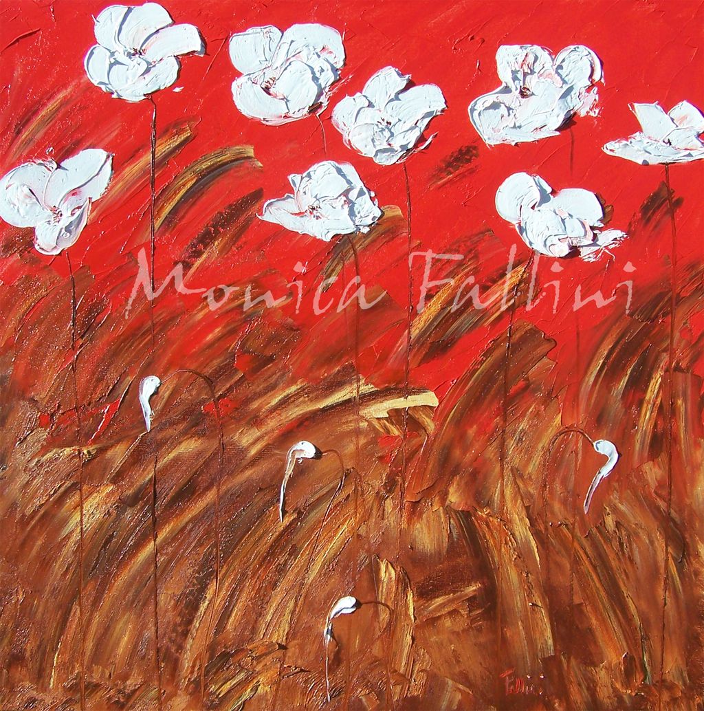Floral modern art vibrant texture and colors white Poppies painting by contemporary artist Monica Fallini Floral modern art vibrant texture and colors white Poppies painting by contemporary artist Monica Fallini