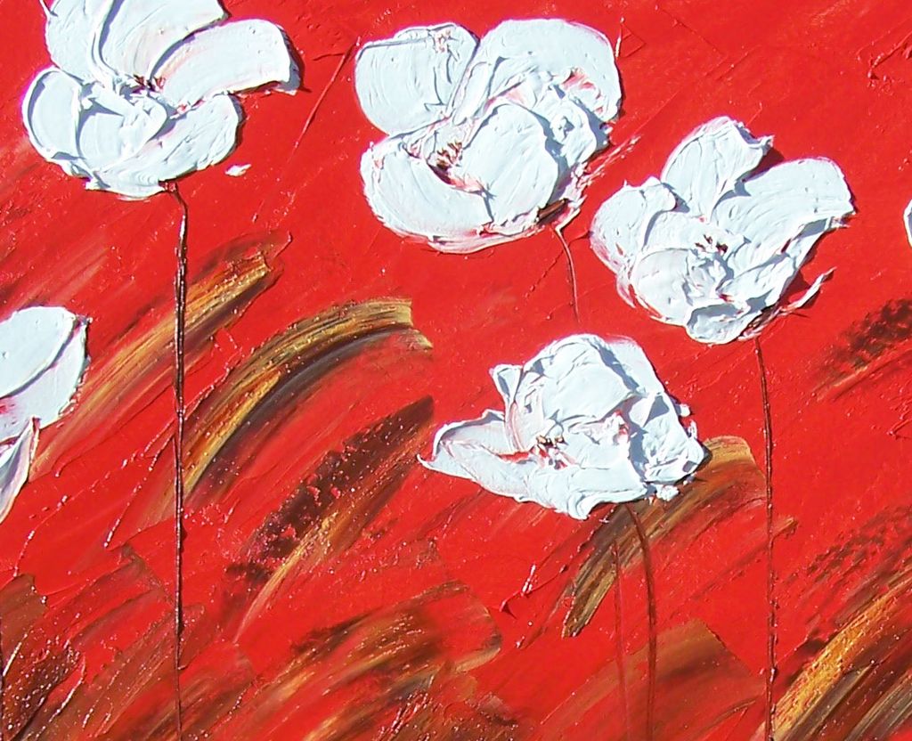 Floral modern art vibrant texture and colors white Poppies painting by contemporary artist Monica Fallini Floral modern art vibrant texture and colors white Poppies painting by contemporary artist Monica Fallini