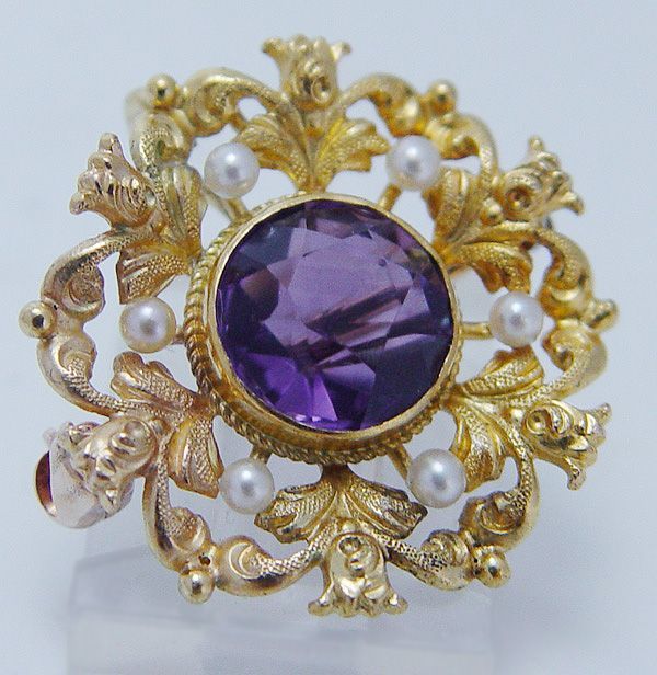 Vintage Art Nouveau 18K Yellow Gold Amethyst Pearl Pendant Pin Brooch Lovely Vintage Art Nouveau 18K Yellow Gold Amethyst Pearl Pendant Pin Brooch Lovely
