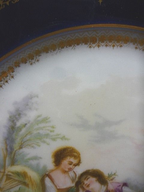 Antique 1846 French Sevres Porcelain Cobalt Gilt Plate W Couple Antique 1846 French Sevres Porcelain Cobalt Gilt Plate W Couple