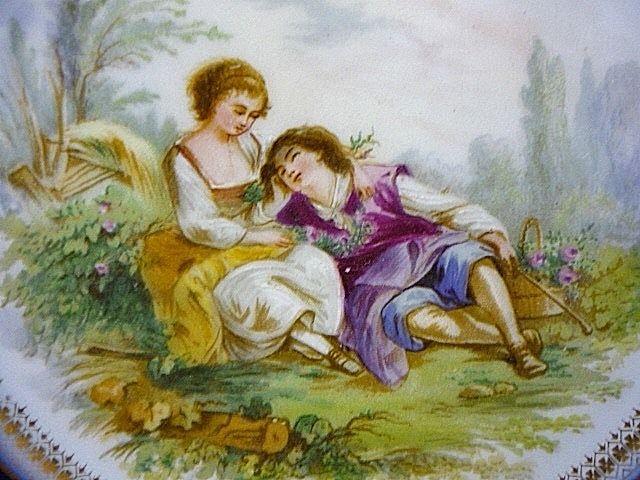 Antique 1846 French Sevres Porcelain Cobalt Gilt Plate W Couple Antique 1846 French Sevres Porcelain Cobalt Gilt Plate W Couple